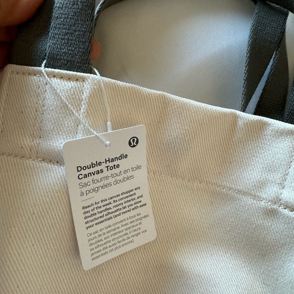 New - double handle canvas tote in Natural & grey sage - Picture 3 of 6